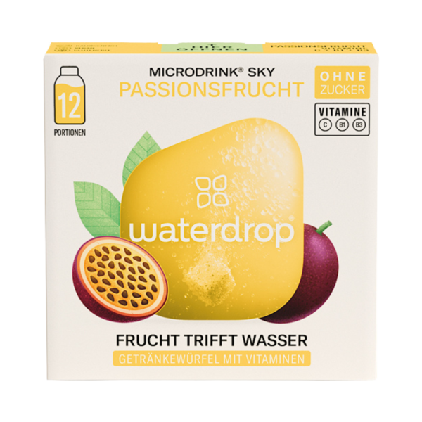 waterdrop Microdrink Sky Passionsfrucht, Getraenkewuerfel mit Vitaminen, ohne Zucker, 25g